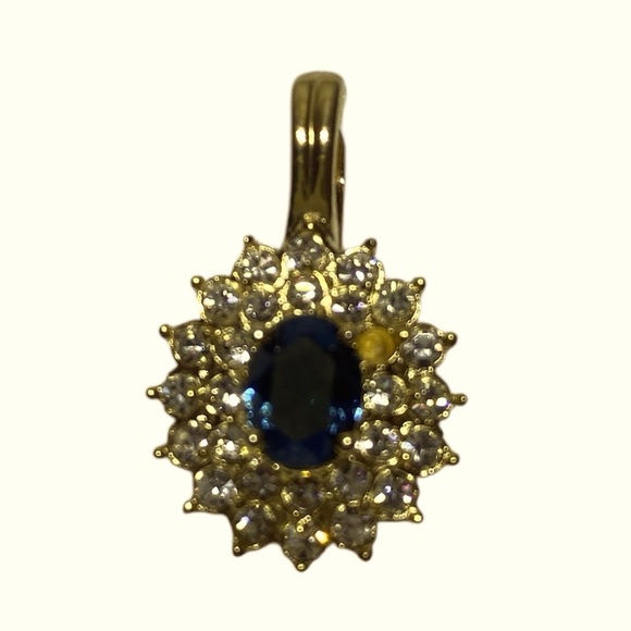 Sapphire and Rhinestone Oval Pendant - Picture 1 of 3